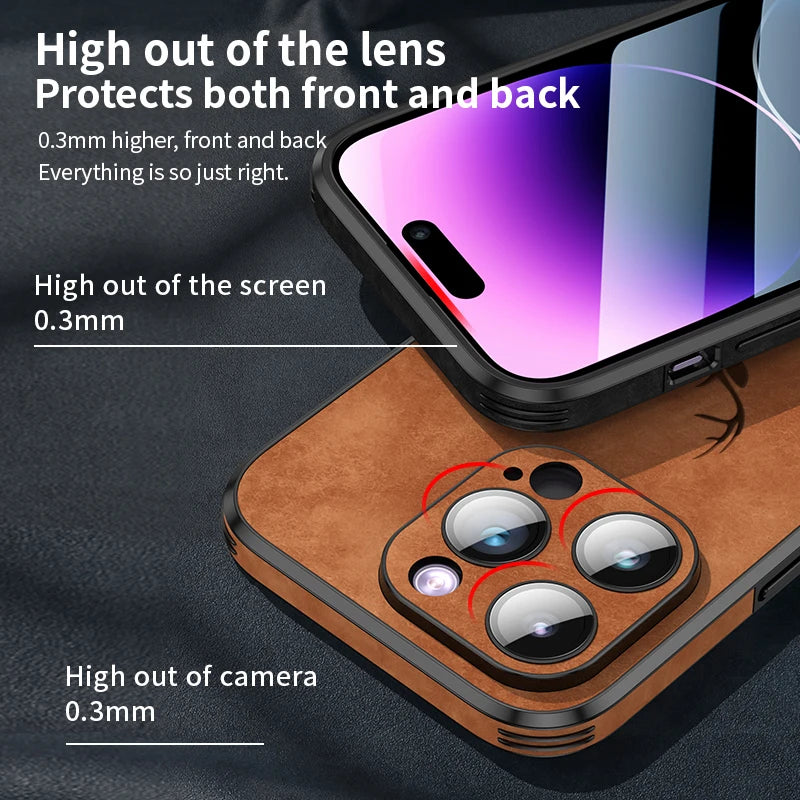 Luxury Leather Phone Case For iPhone 11 14 13 12 15 Pro Max Lens Glass Bumper Shockproof Silicone Mobile Cellphone Cover Fundas