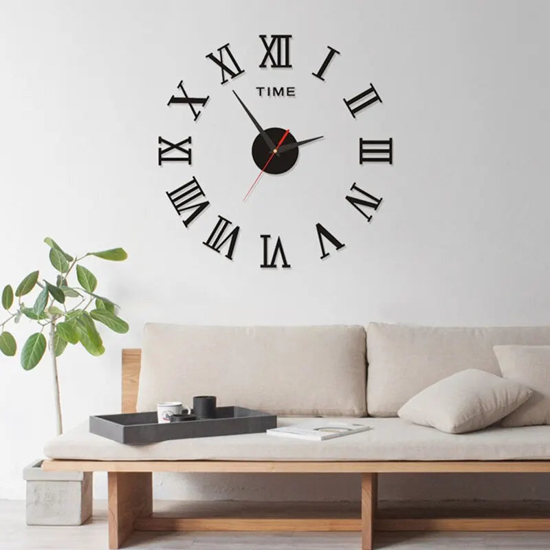 3D Acrylic Digital Wall Clock Roman Numerals Design Mirror Wall Clock Fashion Large Round Wall Clock DIY Self Adhesive Clocks