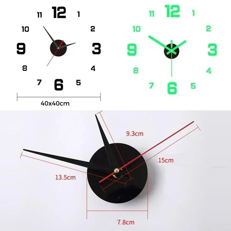 3D Luminous Wall Clock Frameless Acrylic DIY Digital Clock Wall Stickers Mute Clock for Living Room Bedroom Office Wall Decor