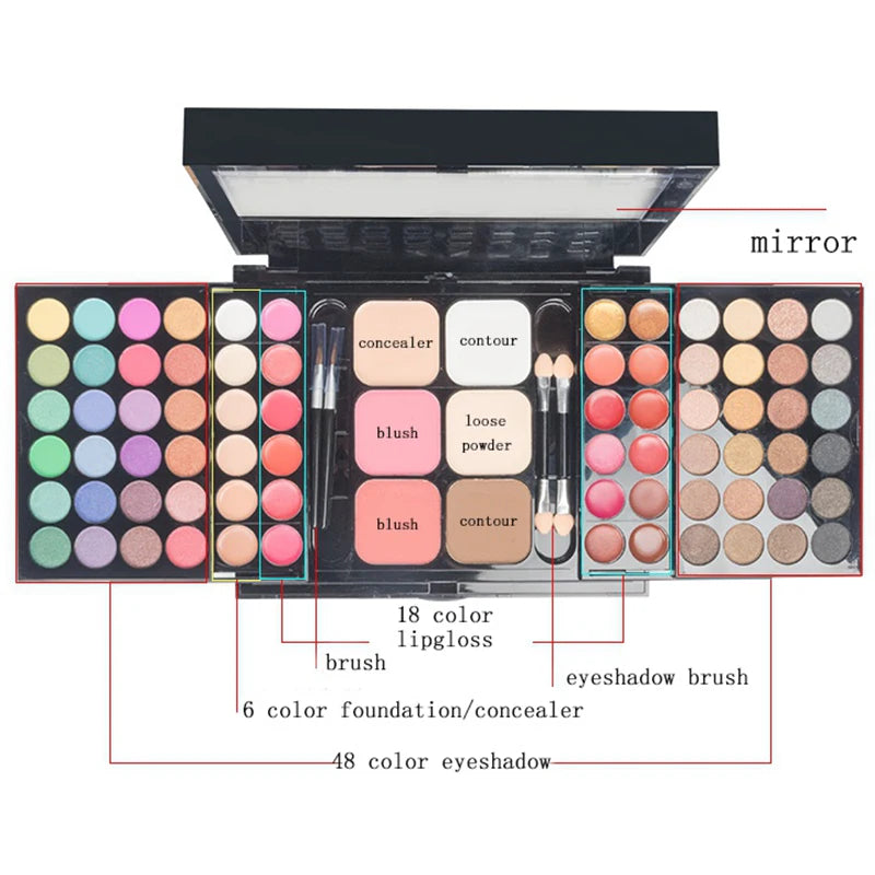 40/74/78 Colors Glitter Eyeshadow Palette Matte Waterproof Long Lasting Pressed Powder Cosmetics Kit  Fashion Women MakeUp Tools