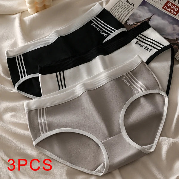 3PCS Soft Intimate Underwear Sports Lingerie for Ladies Mid-rise Women's Panties Comfortable Briefs Sexy Underpanties Underwears