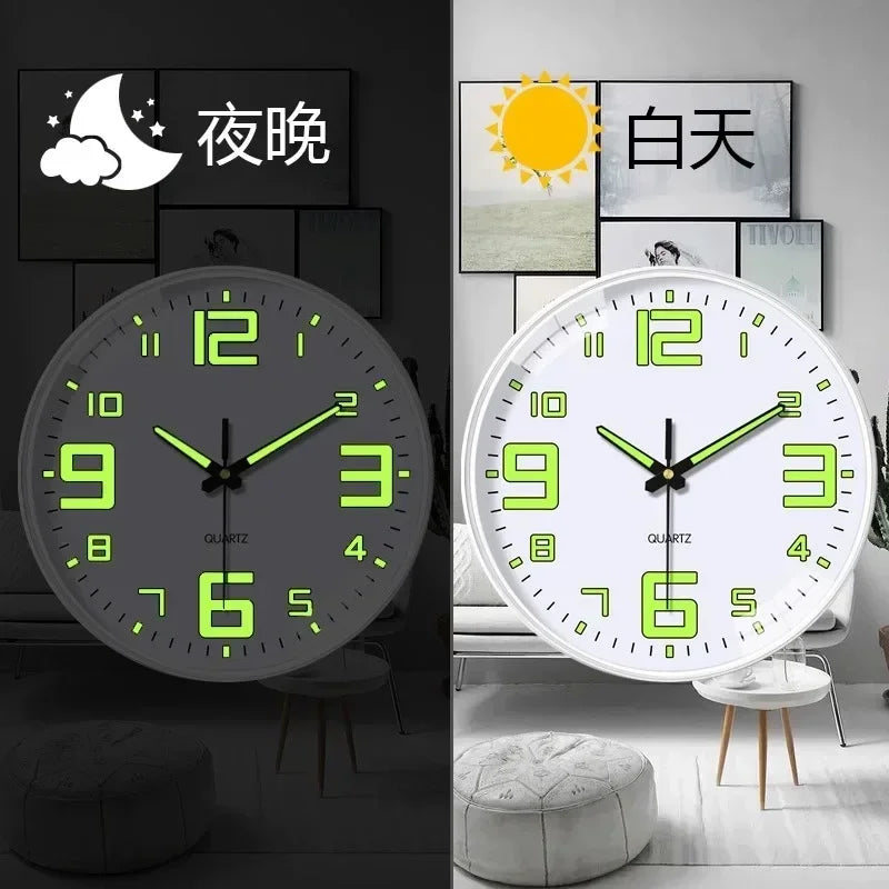 Luminous clock Bedroom silent clock wall clock Living room Modern simple creative fashion punch-free round quartz clock