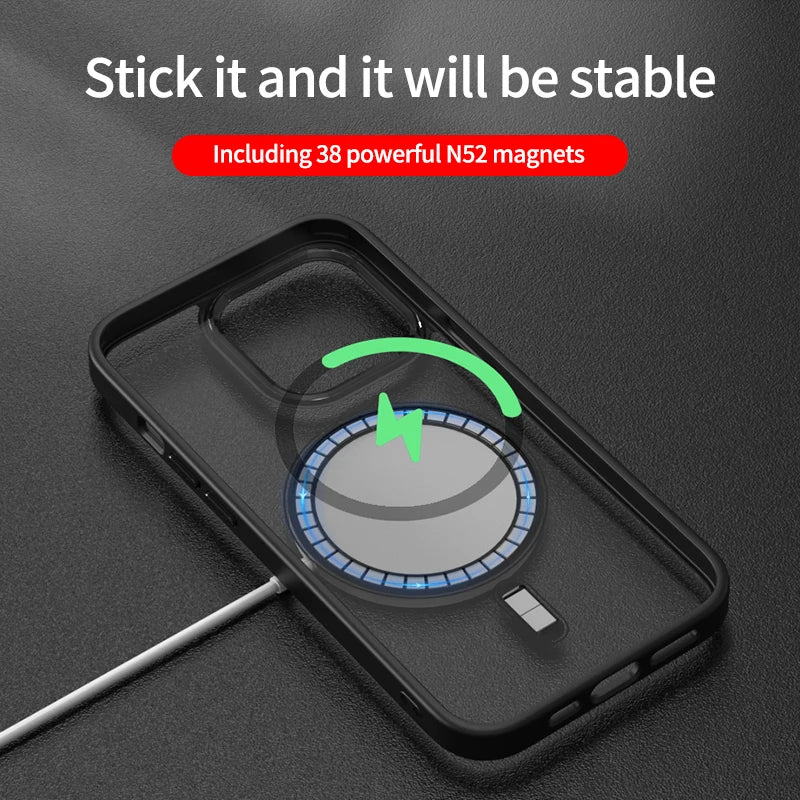 Luxury Clear HD Phone Case For iPhone 14 13 12 11 15 Pro Max Funda Magnetic Magsafe Wireless Charging Shockproof Cellphone Cover