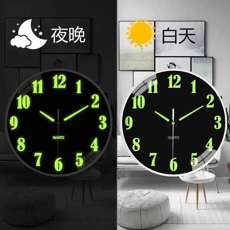 Luminous clock Bedroom silent clock wall clock Living room Modern simple creative fashion punch-free round quartz clock