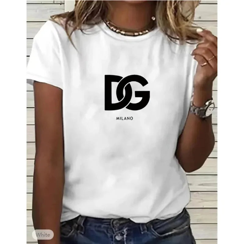 2024 Women's Hot Sale Cotton Printed T-shirt Fashion Plus Size Casual Letter Pattern Tops Summer Loose Harajuku Clothing