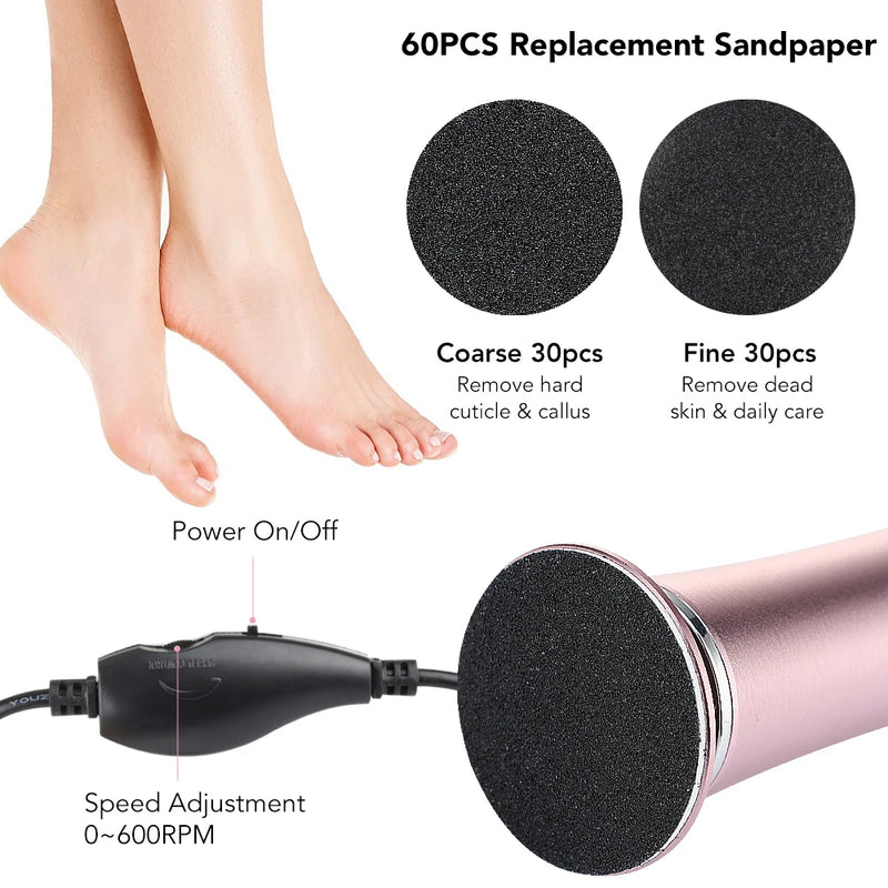 Electric Foot Callus Remover with Replacement Sandpaper - Ultimate Foot Care Pedicure Tool for Smooth Heels and Dead Skin Removal