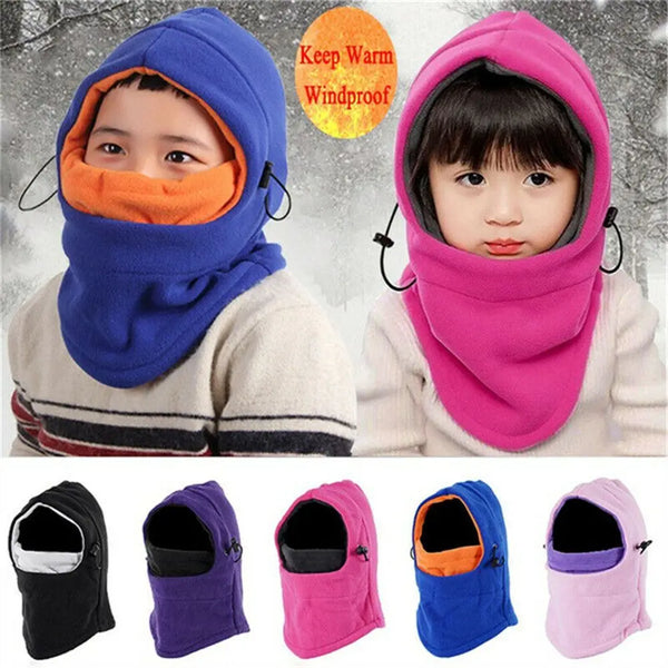 1pc Thermal Neck Warm Full Face Ski Mask Hood Cap Kids Winter Fleece Balaclava Hat Boys Girls Children Cap