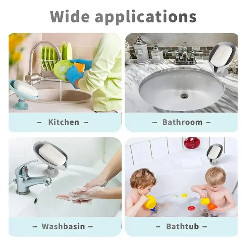 2pcs Drain Soap Holder Leaf Shape Soap Box Suction Cup Tray Drying Rack for Shower Sponge Container Kitchen Bathroom Accessories