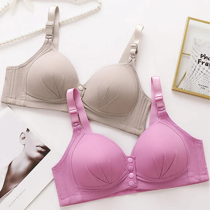 1pc Front Button Push Up Bra Seamless No Steel Ring Breathable Sexy Ladies Thin Bralette Soft Women Vest Style Underwear