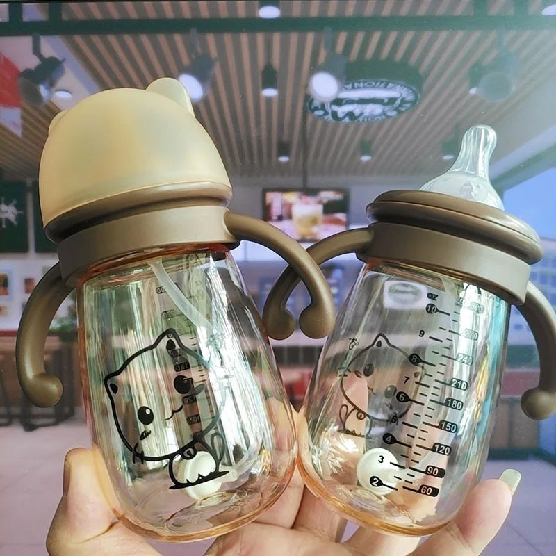 Child Bottle with Straw Baby Milk Bottle Infant Non-leak Milk Bottle with Accurate Scale PPSU Portable Feeding Bottle Silicone