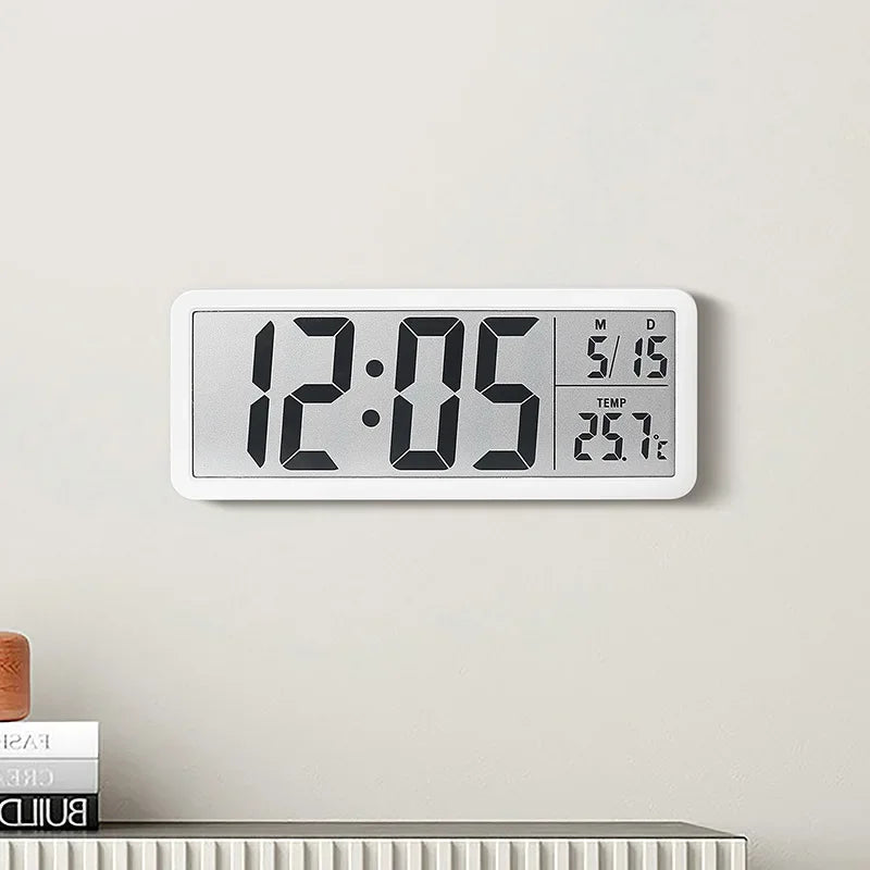 Digital Wall Clock LCD Screen Time Week and Temperature Display Electronic Clock Modern Desktop Alarm Clock Bedroom Home Decor