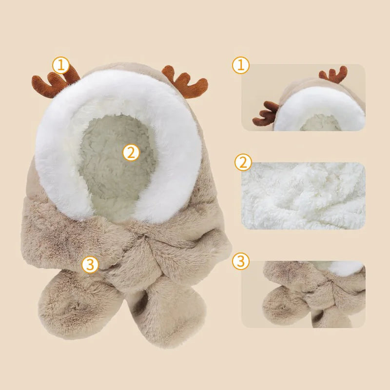 Winter Baby Hat Scarf One-Piece Faux Fur Baby Bonnet Infant Cap Kids Hats for Girls Boys Ears Neck Warmer Children Beanie 6-30M