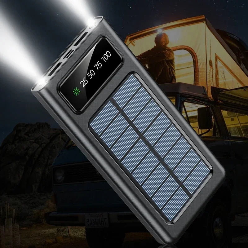 200000mAh Solar Power Bank Ultra Capacity USB 4 in1 Super Fast Charging USB TypeC LED Light Outdoor Power Bank For Xiaomi iPhone